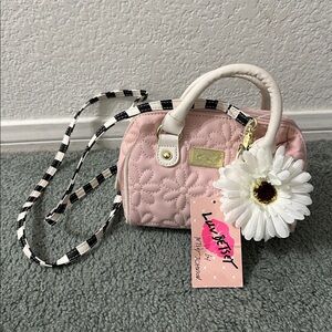 Betsey Johnson pink floral mini barell handbag